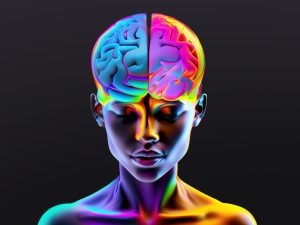 3d render of a woman with iridescent colorful brain