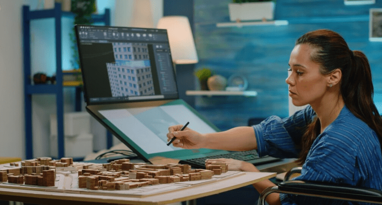 Industrial designer working on a tablet