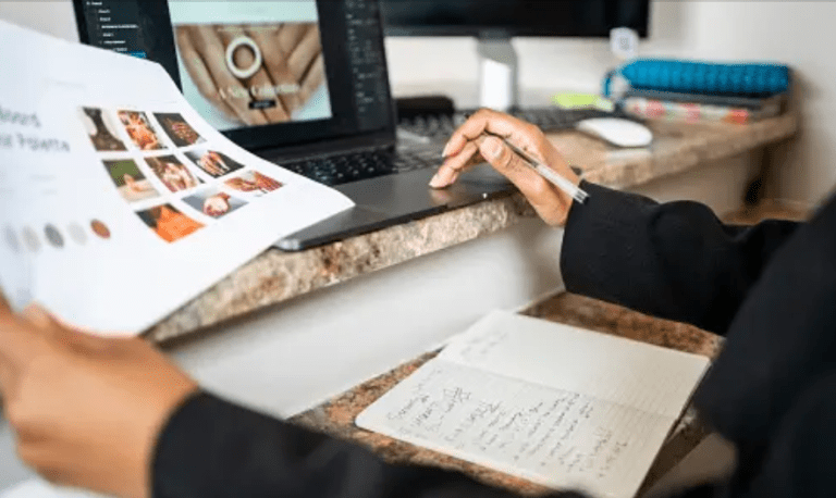 art director reviewing concepts for a design job