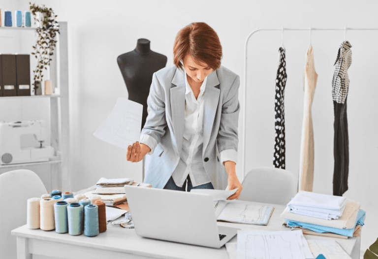 Photo of a female fashion designer in her studio